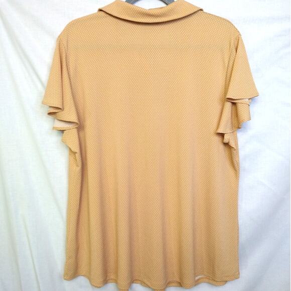 Adrianna Papell 1X Butter Yellow with White Polka Dots Flutter Sleeve Top - Picture 2 of 8